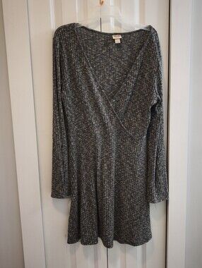 Mossimo Supply Co. Heather Gray Long-Sleeve Wrap Knit Dress